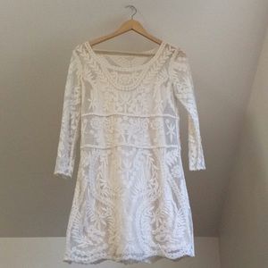 EXPRESS Cream Lace Detail Over Slip Dress